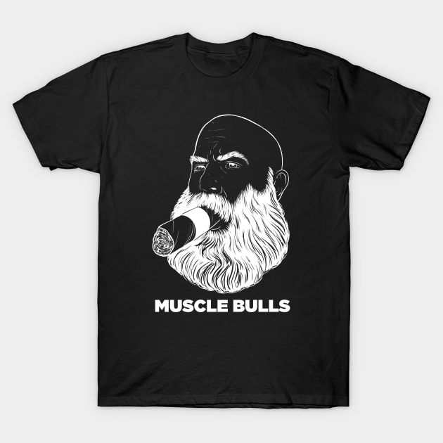 Muscle bull - white lines T-Shirt by RobskiArt